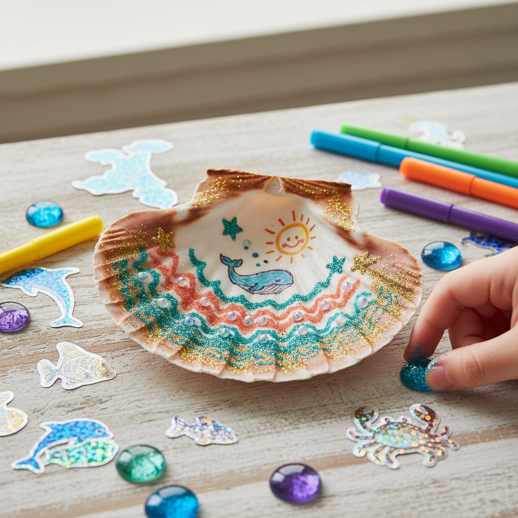 Decorated seashell close-up